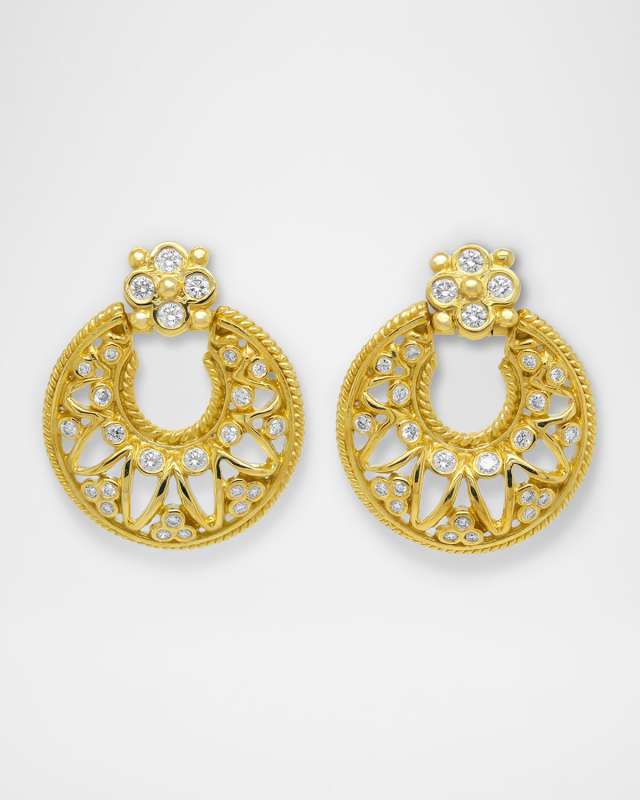 18K Yellow Gold Door Knocker Earrings with Diamonds